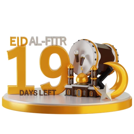3D Eid Al-Fitr countdown illustration with 19 days left