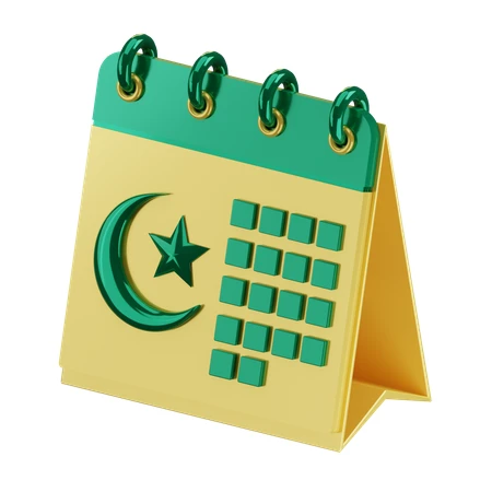 3D desk calendar with Islamic crescent moon and star