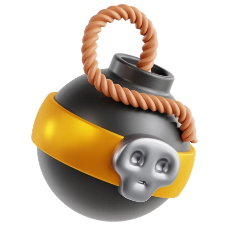 3D cartoon pirate bomb with skull and rope wick