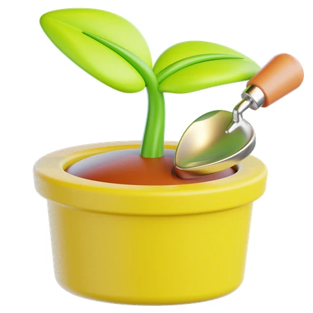 3D illustration of a green plant in a yellow pot