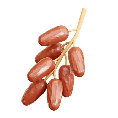 3D illustration of a bunch of dates on a stem