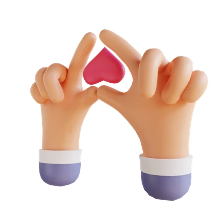 3D cartoon hands framing a pink heart symbol