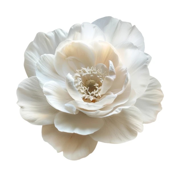 Single white peony flower isolated on white background