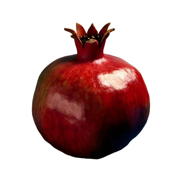 Single whole red pomegranate isolated on white background