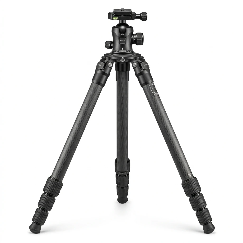 Professional carbon fiber camera tripod with ball head isolated