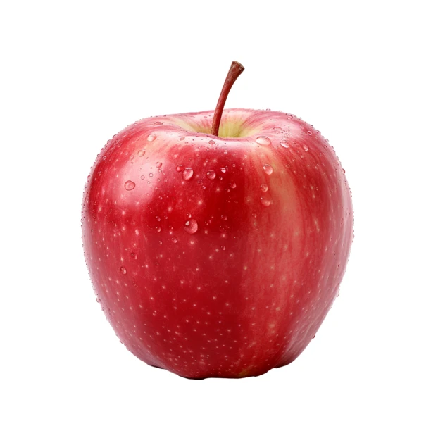 Fresh red apple with water droplets isolated on white