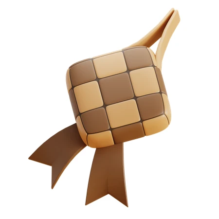 3D illustration of a brown ketupat isolated on white