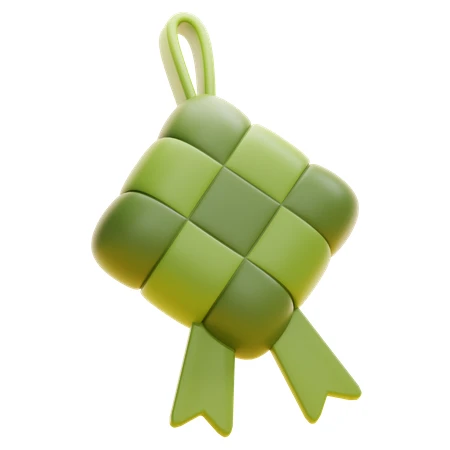 3D illustration of a green ketupat on white background