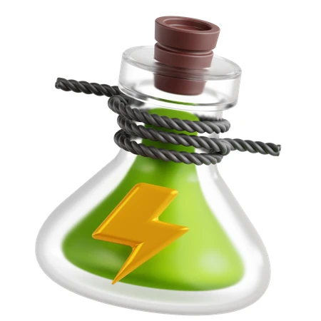 3D icon of a green energy potion with lightning bolt