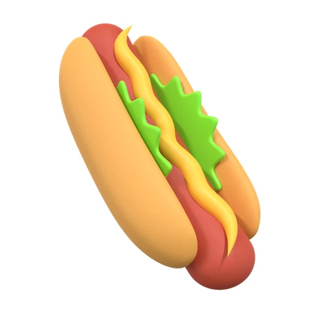 3D rendered stylized hot dog with mustard and lettuce