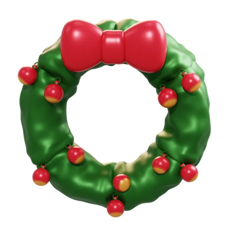 3D rendered green Christmas wreath with red bow and ornaments