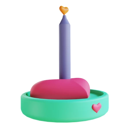 3D rendering of a heart-shaped birthday candle on base