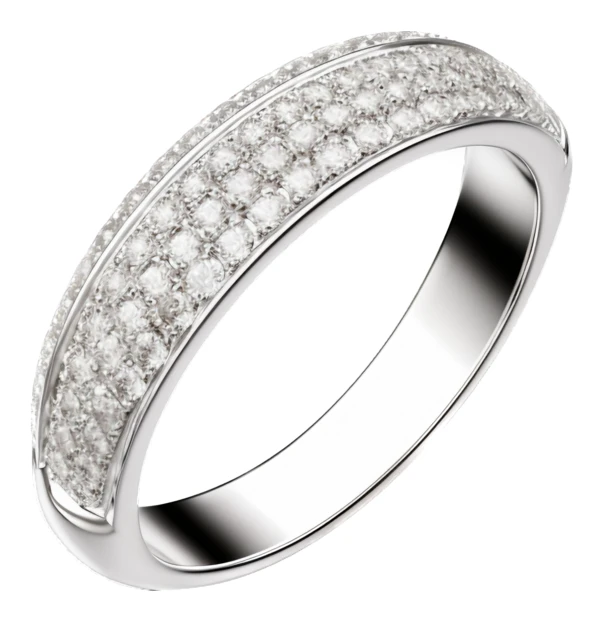 White gold diamond pavé wedding band ring on white background