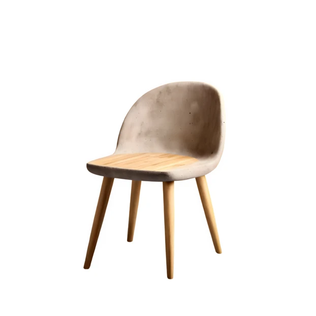 Modern minimalist chair with concrete back and wooden legs
