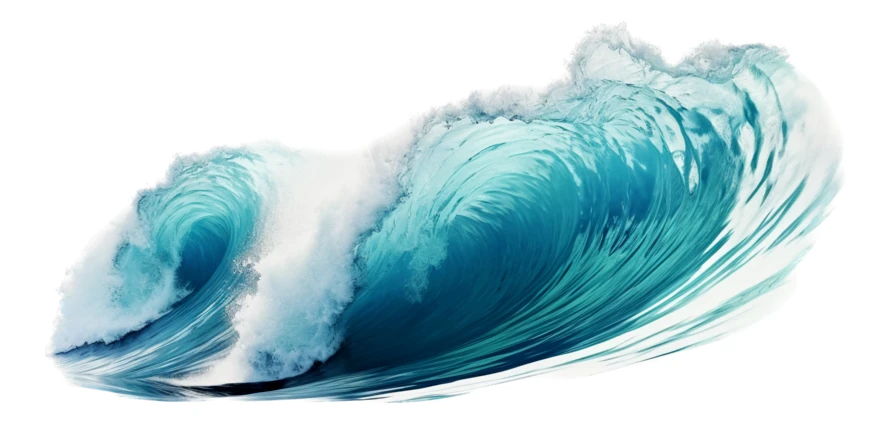 Powerful blue ocean wave with foam isolated on white