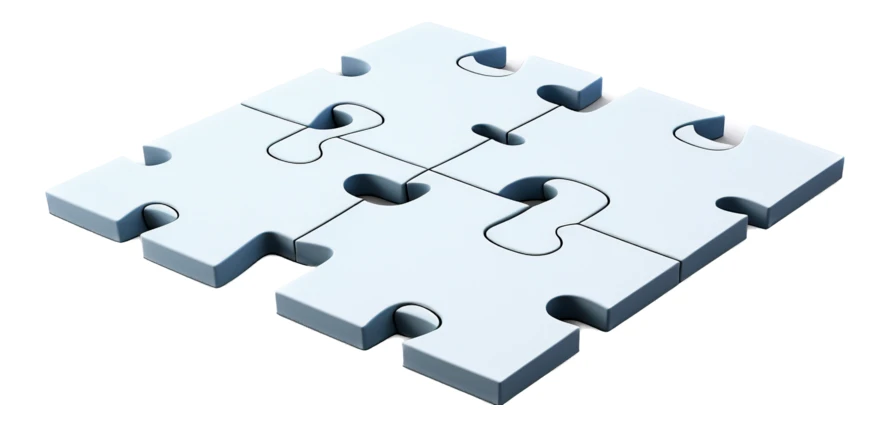 Four interlocking jigsaw puzzle pieces on white background