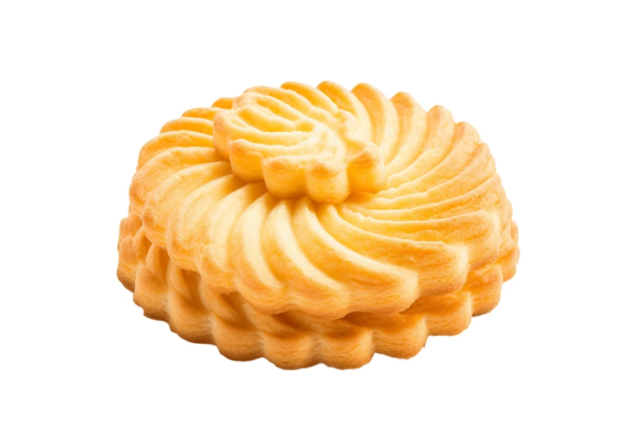 Single butter swirl cookie isolated on white background