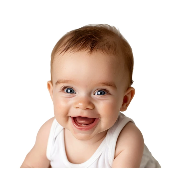 Happy smiling baby boy with blue eyes on white background