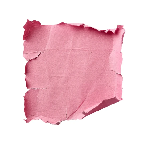 Torn piece of crumpled pink paper on white background