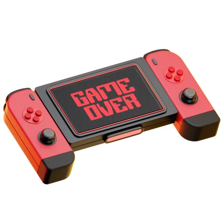 Handheld gaming console with Game Over message on screen