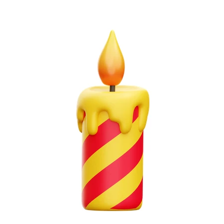 3D rendered striped celebration candle isolated on white