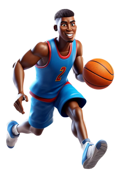 3D illustration of a smiling basketball player in action