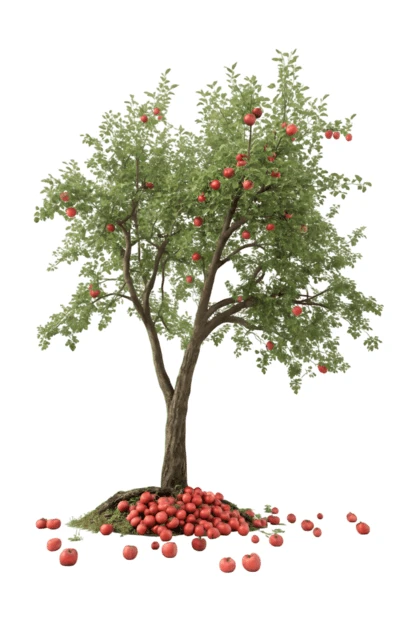 Apple tree with ripe red fruit isolated on white