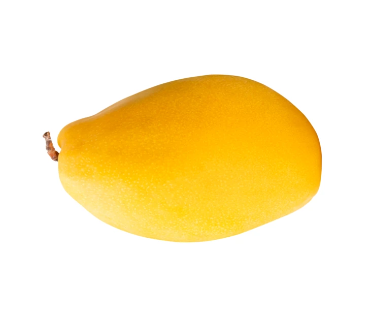 Single ripe yellow mango isolated on white background