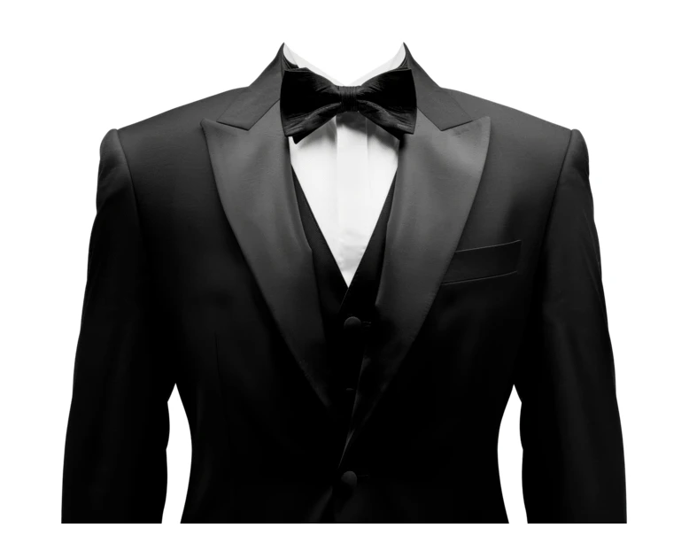 Classic black formal tuxedo with bow tie and waistcoat
