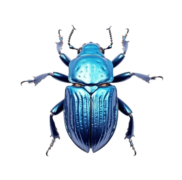 Metallic blue beetle isolated on white background