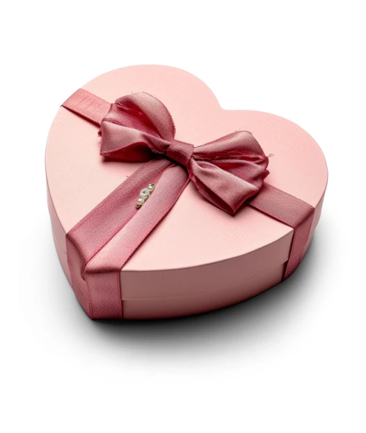 Pink heart-shaped gift box with satin ribbon and bow