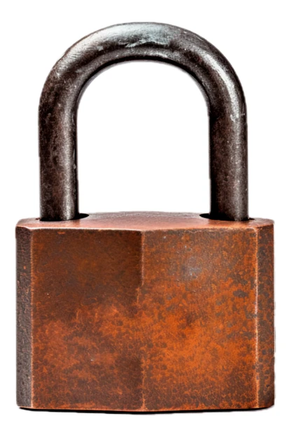 Old rusty padlock isolated on a white background