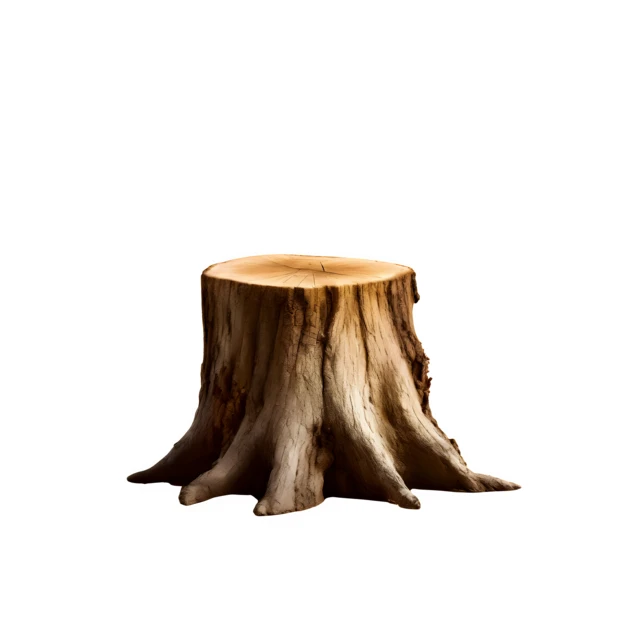 Old tree stump with roots isolated on white background
