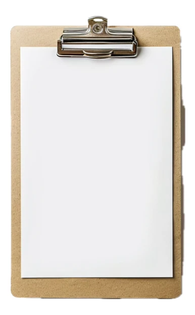 Wooden clipboard with blank white paper on white background