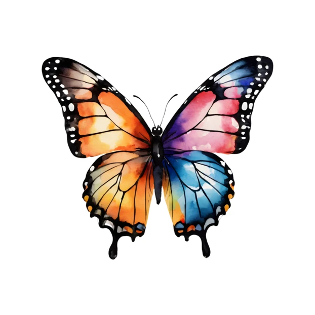 Colorful watercolor butterfly illustration isolated on white background