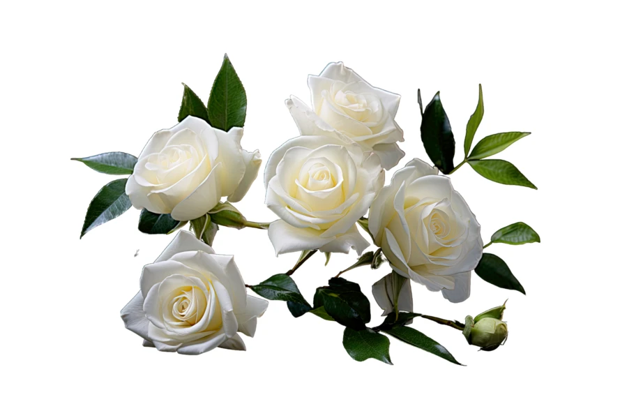Bouquet of five fresh white roses isolated on white