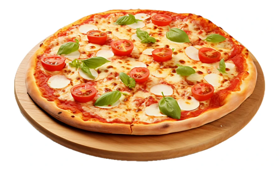 Fresh Margherita pizza with cherry tomatoes and basil