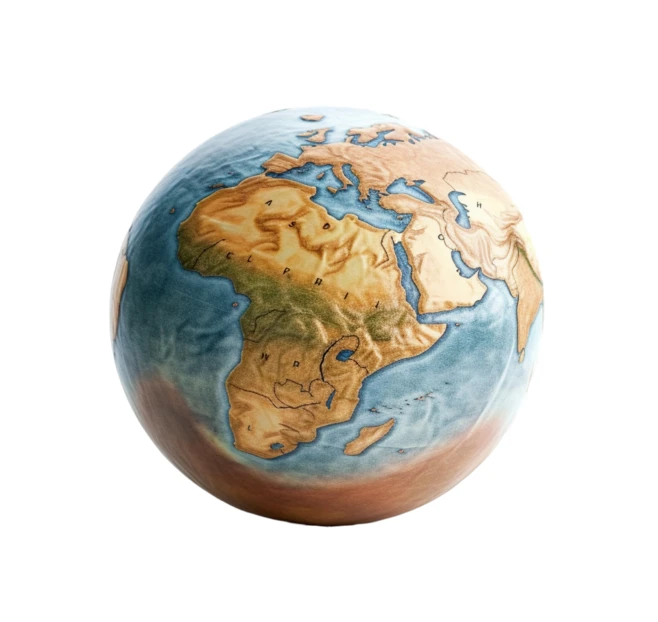 Artistic textured world globe showing Africa and Europe