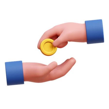 3D render of a hand giving gold coin to another