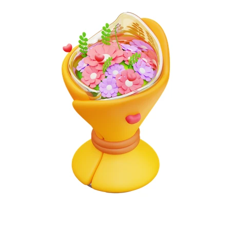 3D render of a colorful flower bouquet for gift giving