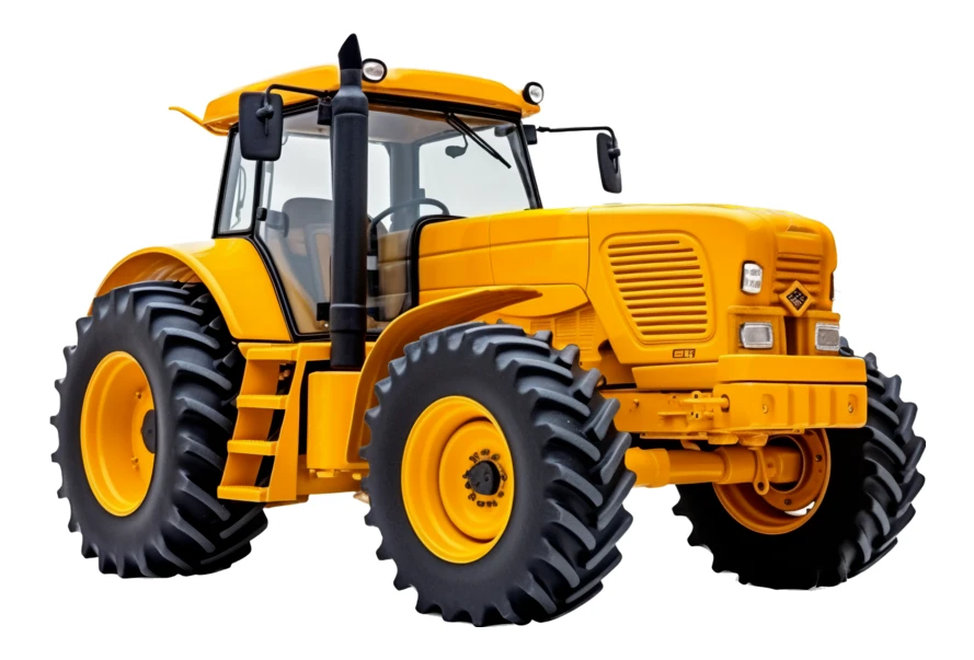 Modern yellow agricultural tractor isolated on white background