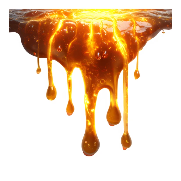 Molten golden syrup dripping on white background