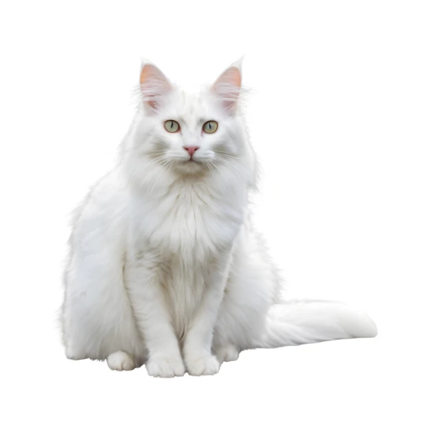 White long-haired Norwegian Forest cat isolated on white background