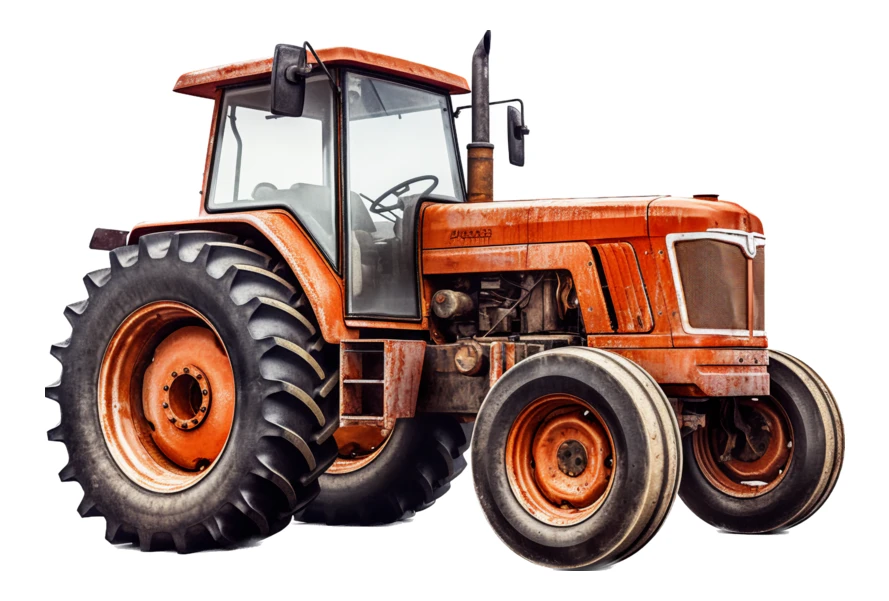 Vintage red tractor isolated on white background