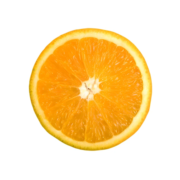 Fresh round orange slice isolated on white background