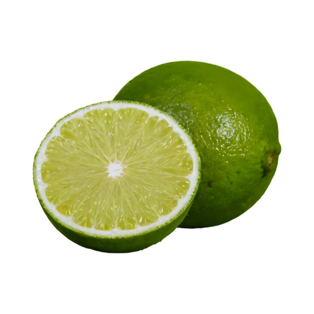 Fresh whole lime and cross-section half isolated on white