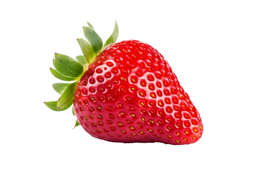 Single fresh red strawberry isolated on white background