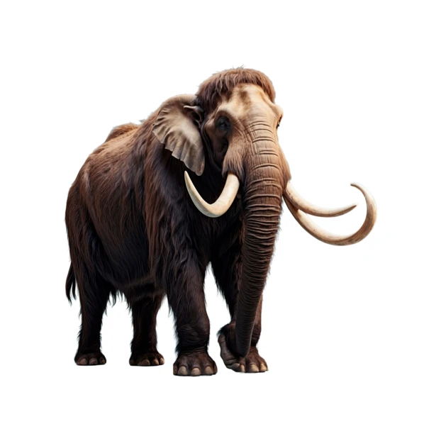Prehistoric woolly mammoth with large tusks isolated on white