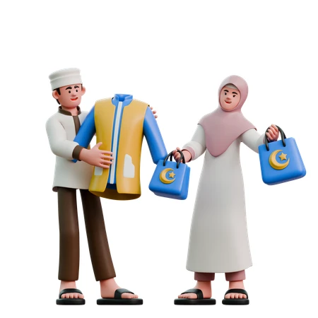 A couple with shopping bags and clothing