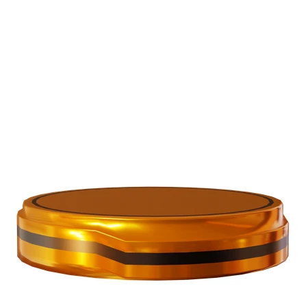 Empty metallic orange and black circular pedestal display stage